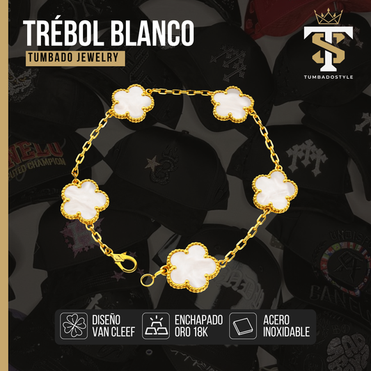 Pulsera Dorada Trébol Blanco