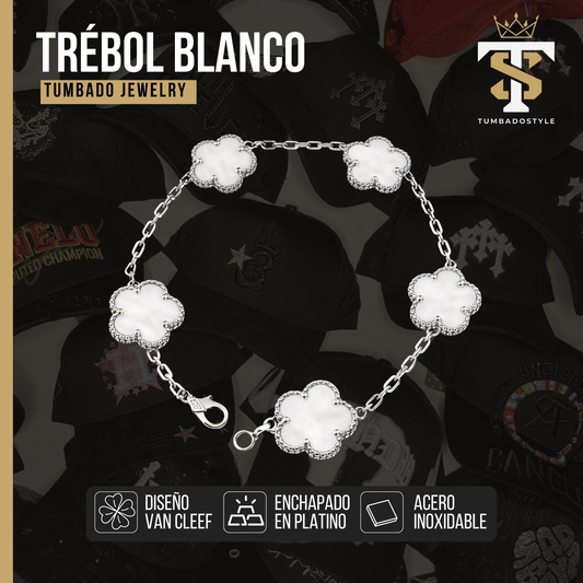 Pulsera Plateada Trébol Blanco