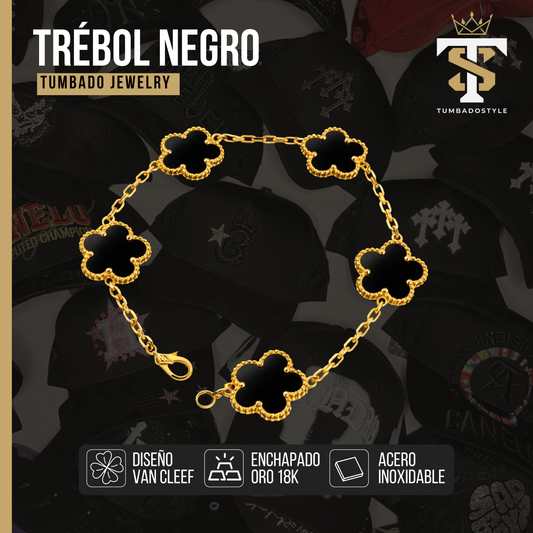 Pulsera Dorada Trébol Negro