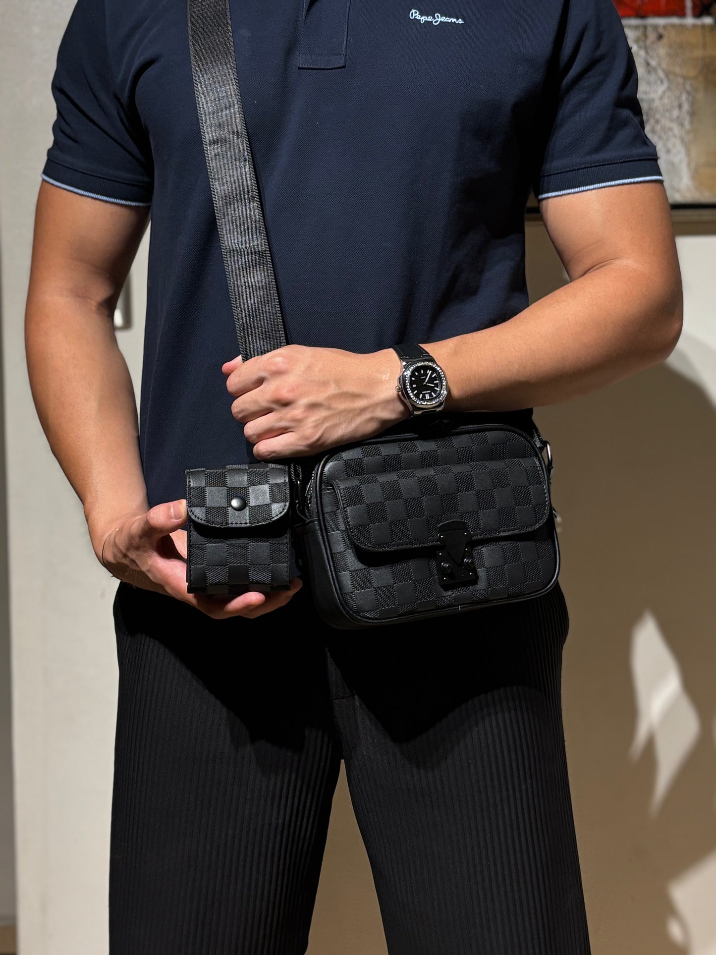 Bolso Cuadros+ Monedero Ecocuero | LV